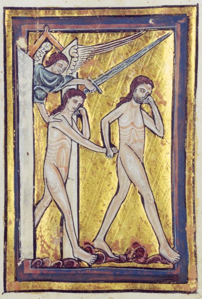 Adam and Eve banished from Paradise, from a book of Bible Pictures by William de Brailes  